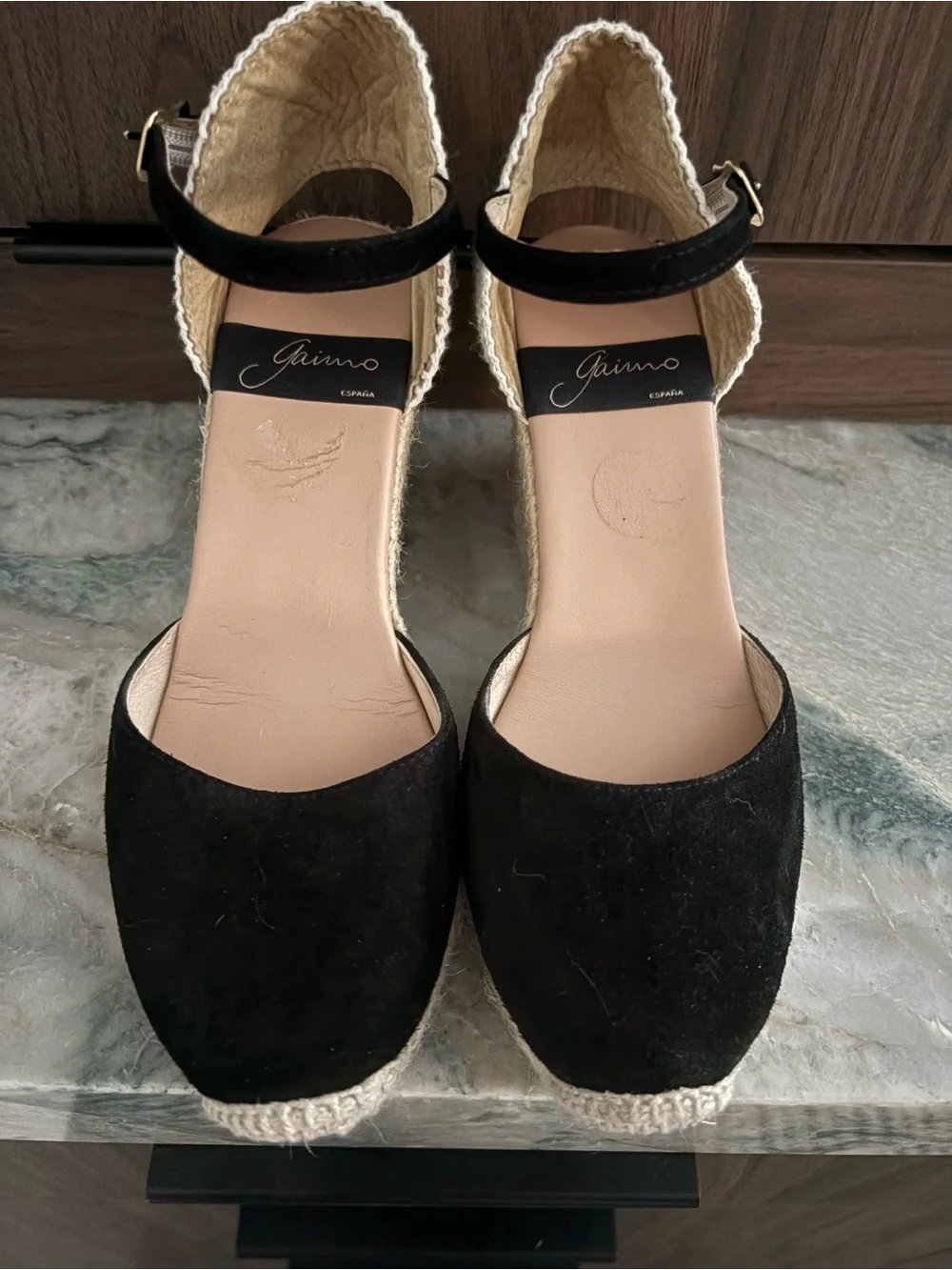 Gaimo Black Espadrille Ankle-Strap Wedges